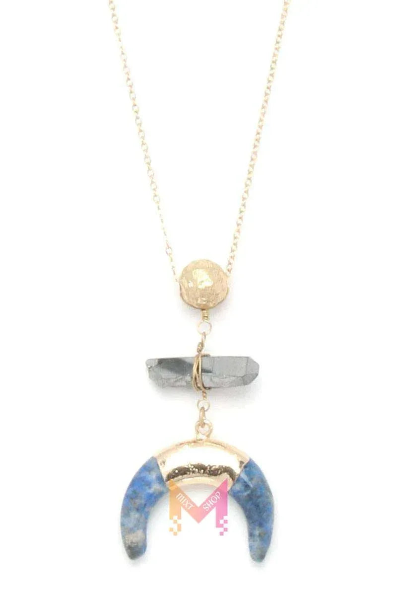 Double horn natural stone pendant necklace | Mixtshop LLC