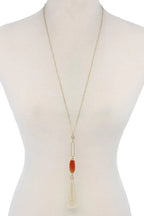 Cut Out Long Oval Bead Tassel Pendant Necklace | Mixtshop LLC