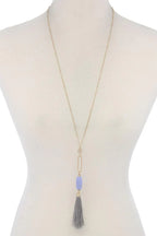 Cut Out Long Oval Bead Tassel Pendant Necklace | Mixtshop LLC