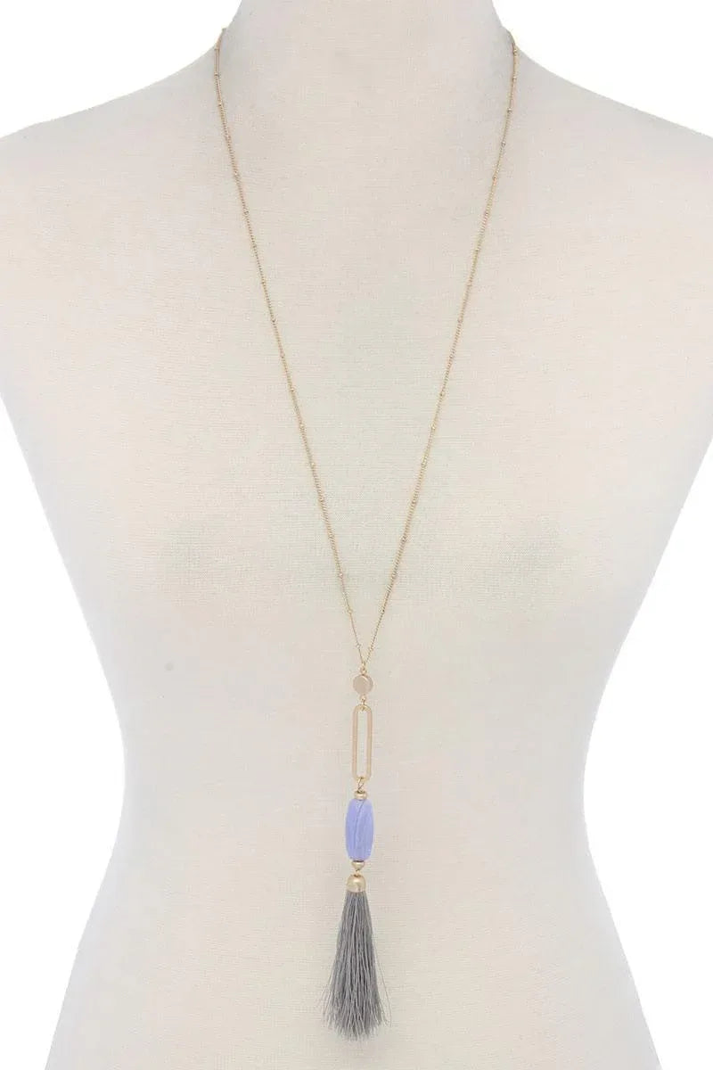 Cut Out Long Oval Bead Tassel Pendant Necklace | Mixtshop LLC