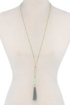 Cut Out Long Oval Bead Tassel Pendant Necklace | Mixtshop LLC