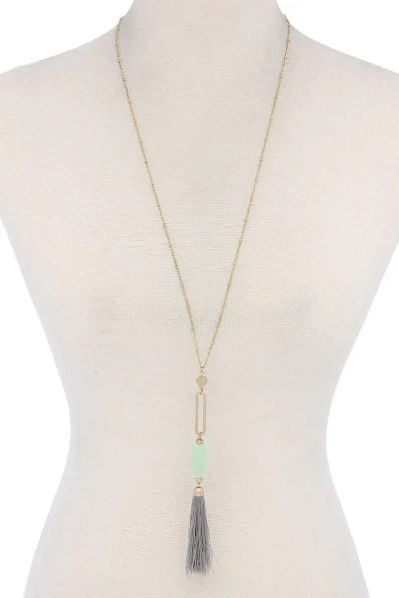 Cut Out Long Oval Bead Tassel Pendant Necklace | Mixtshop LLC
