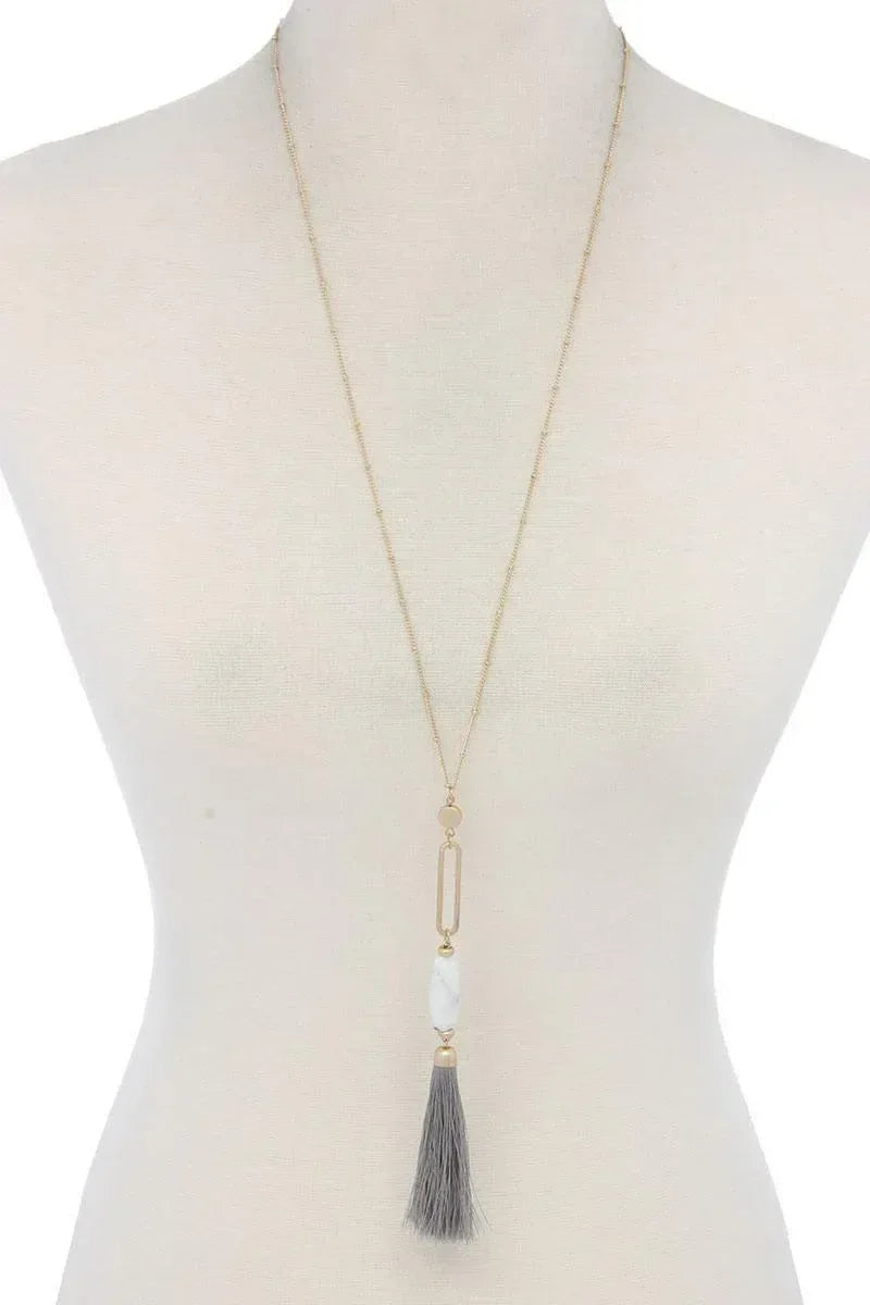 Cut Out Long Oval Bead Tassel Pendant Necklace | Mixtshop LLC