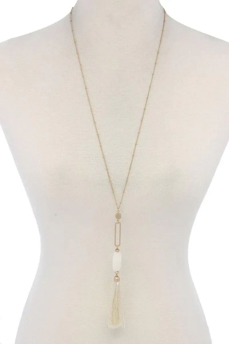 Cut Out Long Oval Bead Tassel Pendant Necklace | Mixtshop LLC