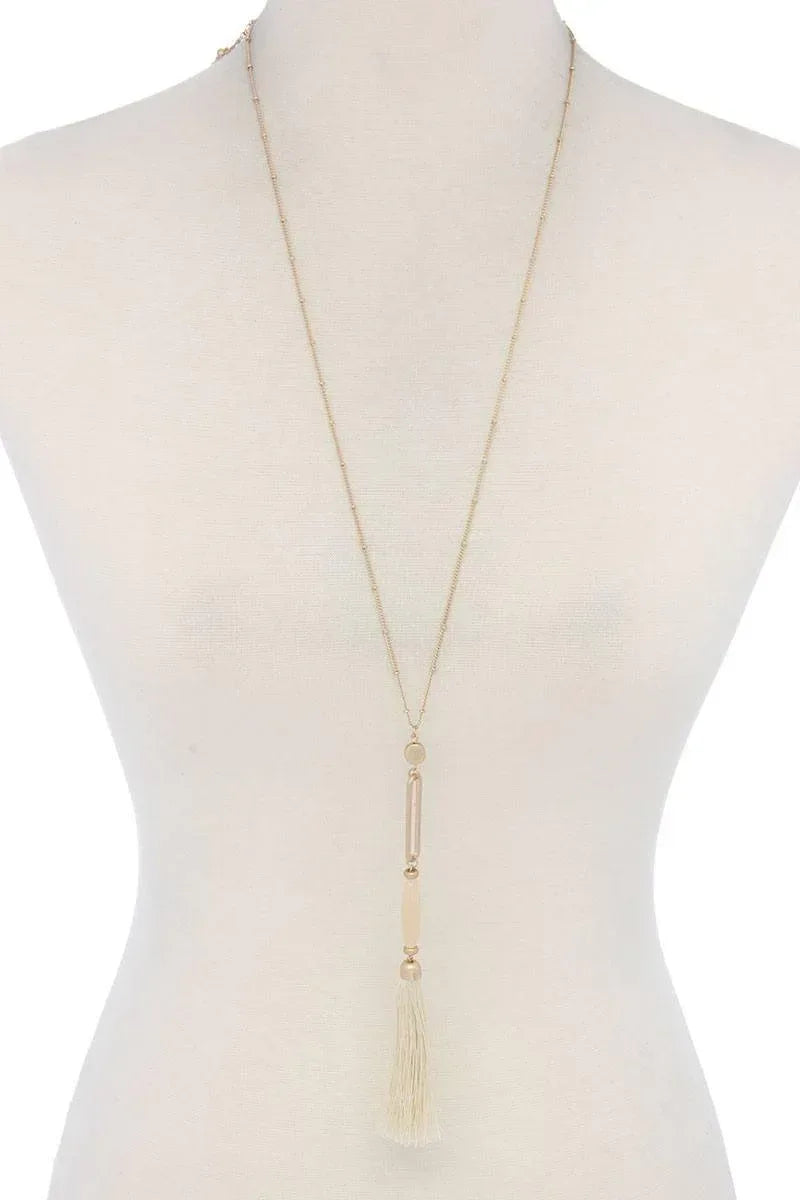 Cut Out Long Oval Bead Tassel Pendant Necklace | Mixtshop LLC