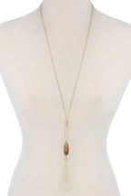 Cut Out Long Oval Bead Tassel Pendant Necklace | Mixtshop LLC