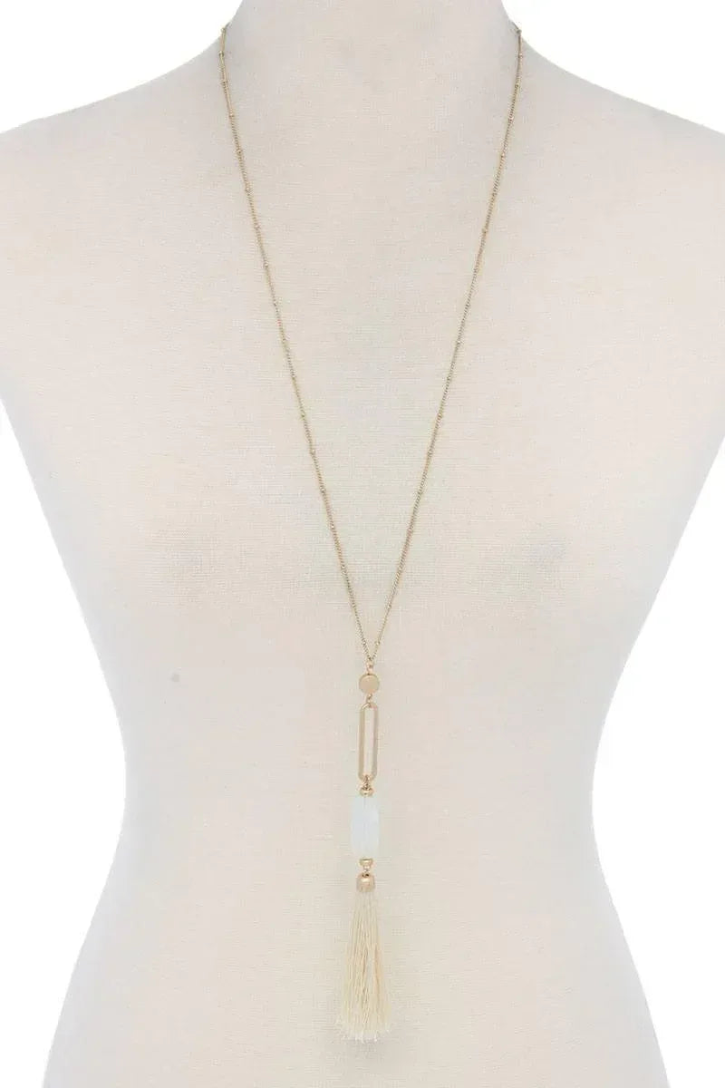 Cut Out Long Oval Bead Tassel Pendant Necklace | Mixtshop LLC