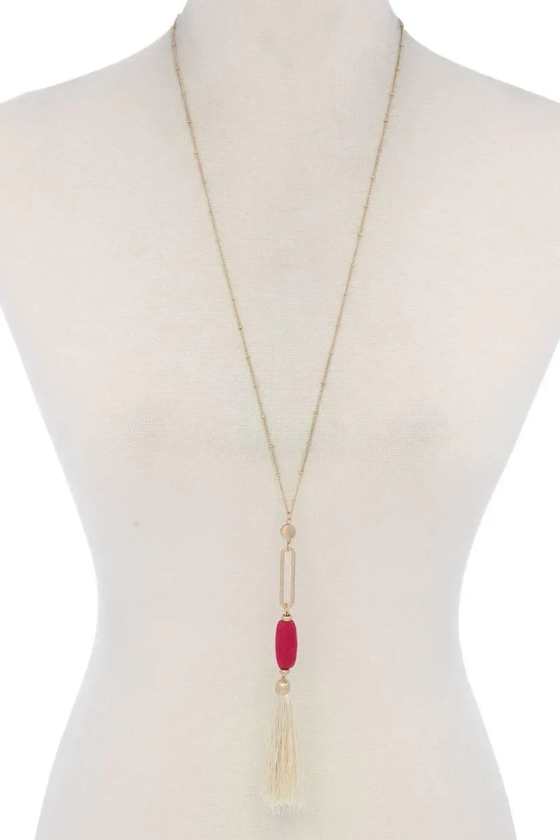 Cut Out Long Oval Bead Tassel Pendant Necklace | Mixtshop LLC