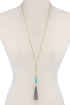 Cut Out Long Oval Bead Tassel Pendant Necklace | Mixtshop LLC