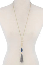 Cut Out Long Oval Bead Tassel Pendant Necklace | Mixtshop LLC