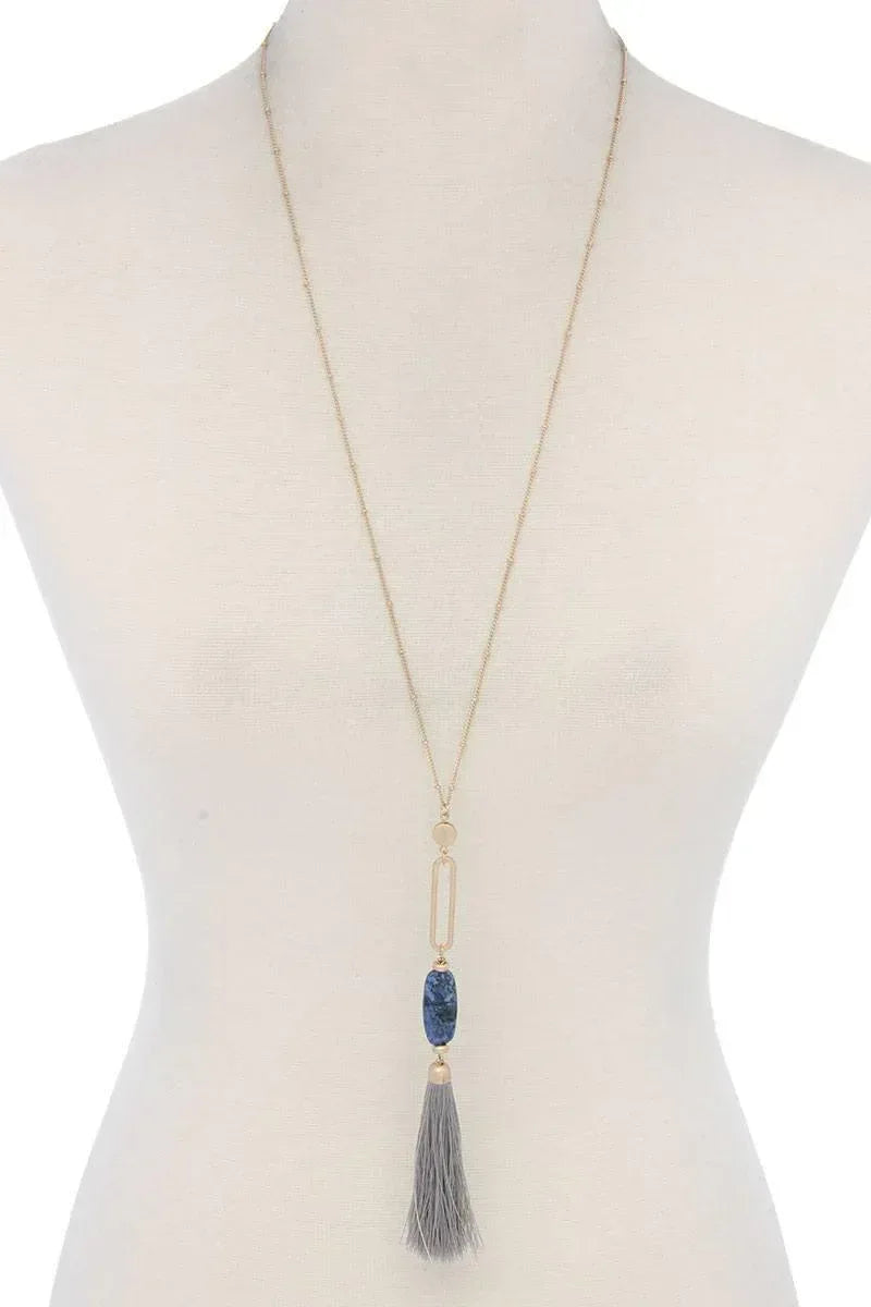 Cut Out Long Oval Bead Tassel Pendant Necklace | Mixtshop LLC