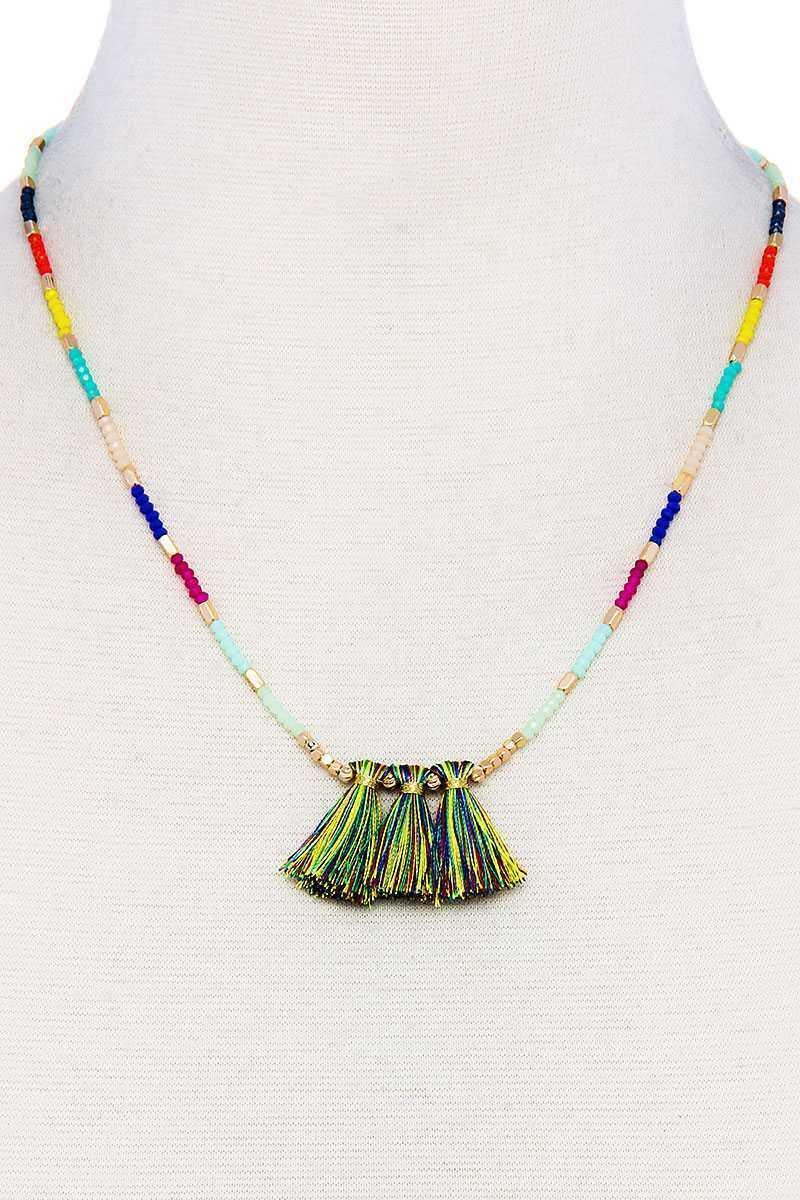 Modern Triple Tassel Beaded Necklace | Mixtshop LLC