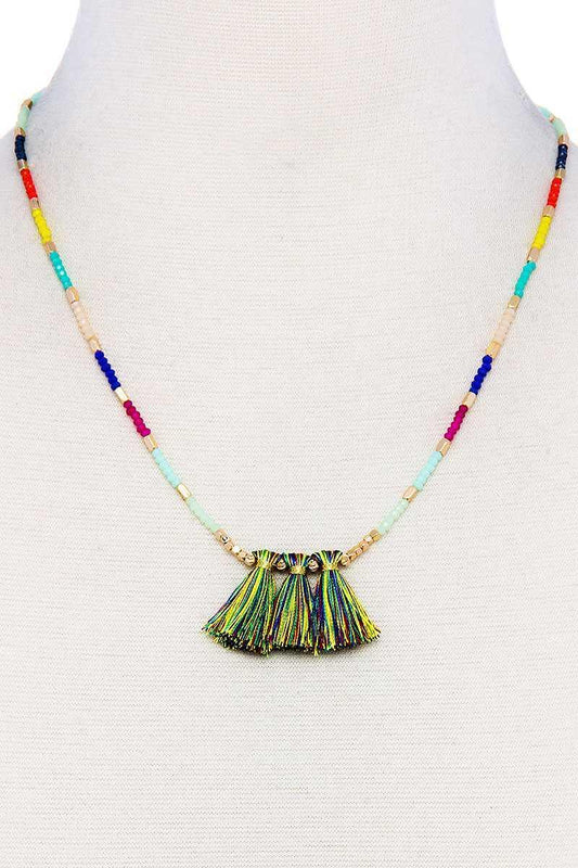 Modern Triple Tassel Beaded Necklace | Mixtshop LLC