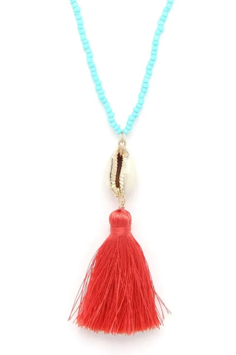 Cowrie Shell Tassel Beaded Necklace | Mixtshop LLC