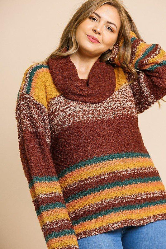 Multicolor Striped Fuzzy Knit Long Sleeve Pullover | Mixtshop LLC