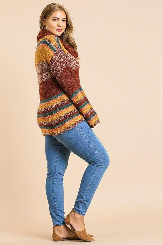 Multicolor Striped Fuzzy Knit Long Sleeve Pullover | Mixtshop LLC