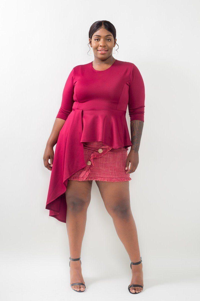 Plus Size Asymmetrical Plume Blouse | Mixtshop LLC Main image