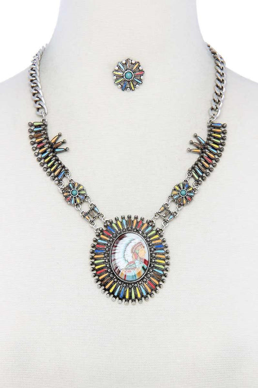 Multi Color Indigenous Pendant Necklace | Mixtshop LLC