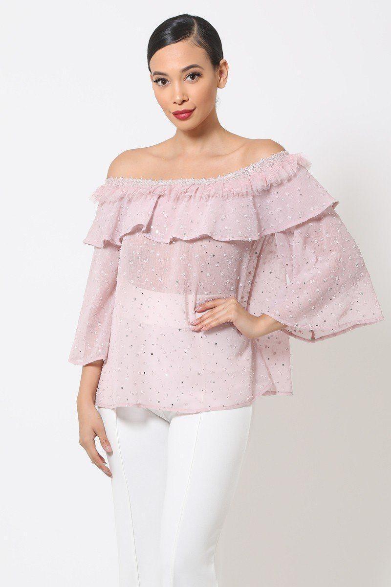 Polka Dot Sheer Off Shoulder Top | Mixtshop LLC Main image