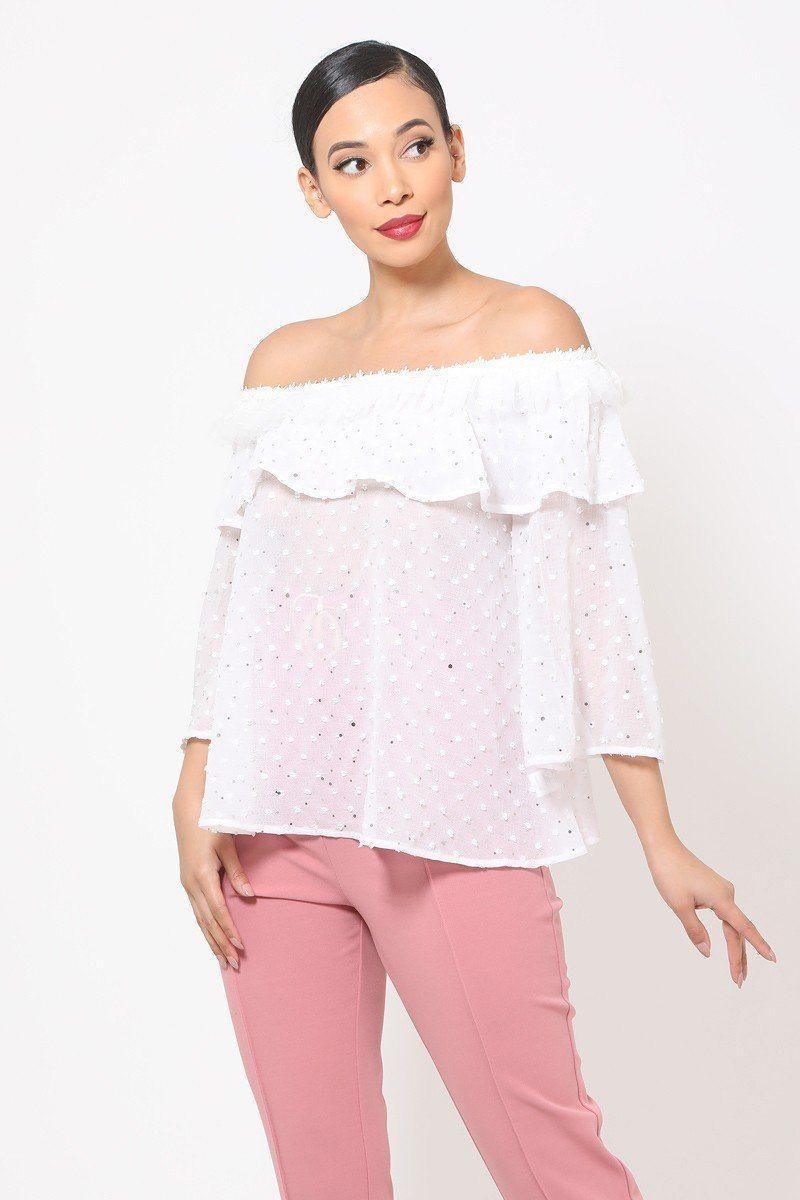 Polka Dot Sheer Off Shoulder Top | Mixtshop LLC Main image