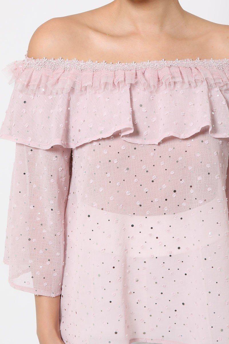 Polka Dot Sheer Off Shoulder Top | Mixtshop LLC