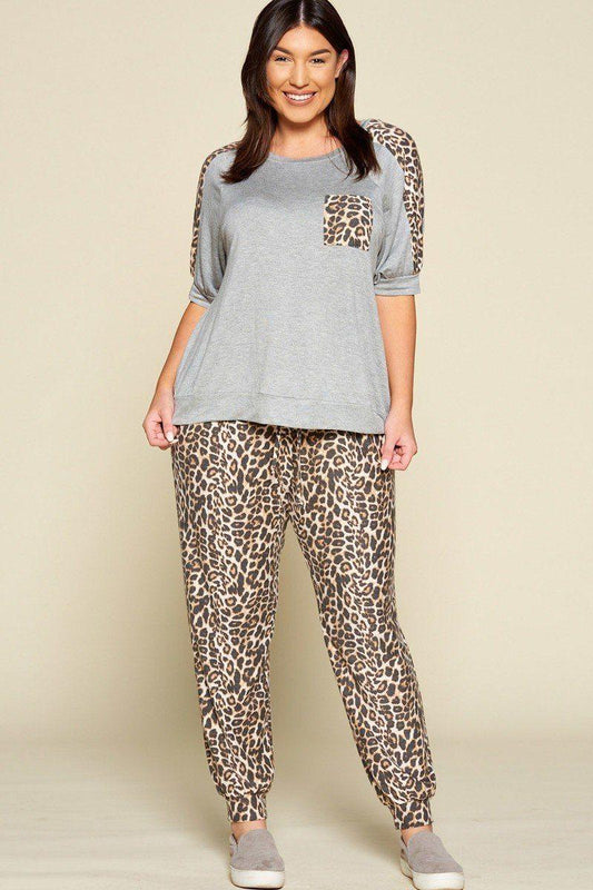 Plus Size Cute Animal Print Pocket French Terry Casual Top | Mixtshop LLC