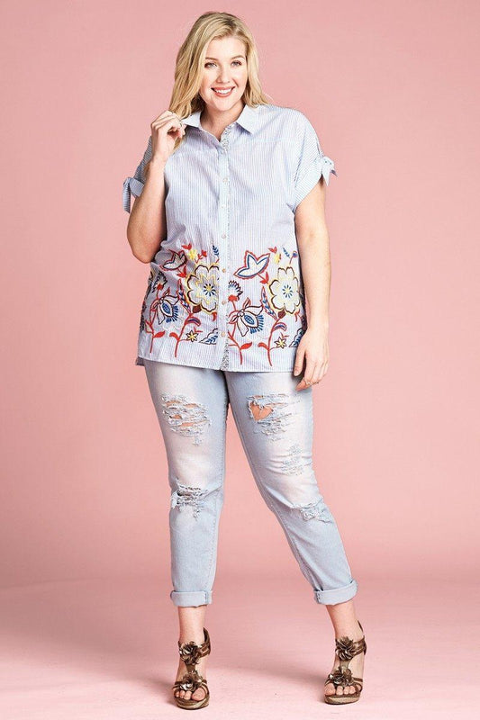 Striped Buttoned Down Collared Blouse | Mixtshop LLC
