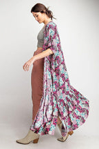 Rayon Challis Ruffle Bottom Maxi Open Kimono | Mixtshop LLC