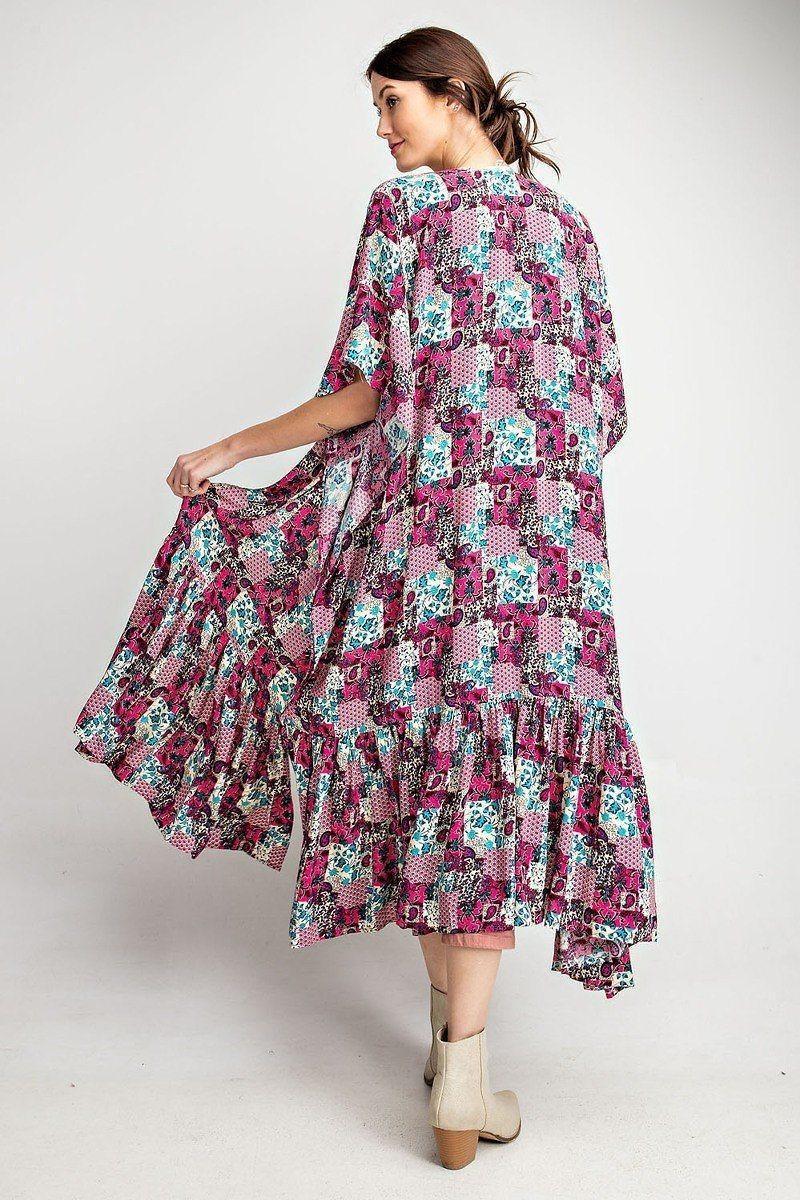Rayon Challis Ruffle Bottom Maxi Open Kimono | Mixtshop LLC