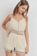Knit Laced Buttoned Shoulder Strap Top | Mixtshop LLC