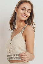 Knit Laced Buttoned Shoulder Strap Top | Mixtshop LLC