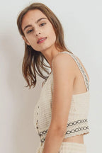Knit Laced Buttoned Shoulder Strap Top | Mixtshop LLC