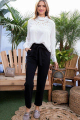 Ruffle High Waist Belt Side Pocket Front Zipper Solid Pants | Mixtshop LLC
