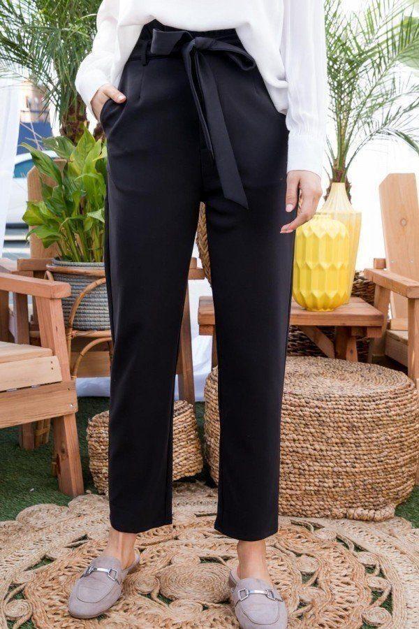 Ruffle High Waist Belt Side Pocket Front Zipper Solid Pants Secondary image