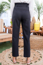 Ruffle High Waist Belt Side Pocket Front Zipper Solid Pants | Mixtshop LLC