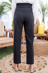 Ruffle High Waist Belt Side Pocket Front Zipper Solid Pants | Mixtshop LLC