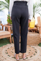 Ruffle High Waist Belt Side Pocket Front Zipper Solid Pants | Mixtshop LLC