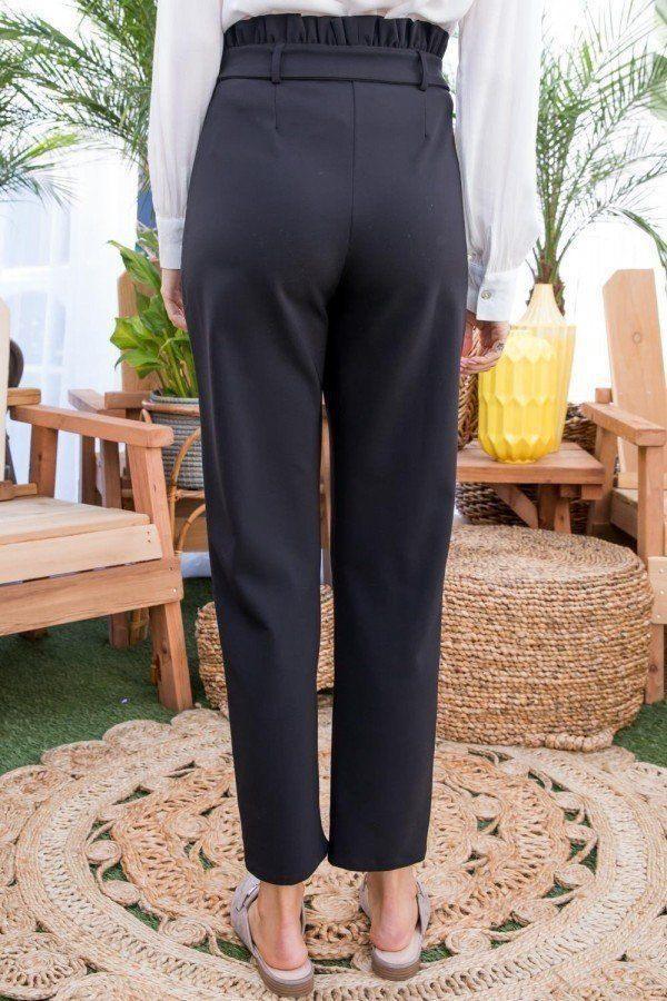 Ruffle High Waist Belt Side Pocket Front Zipper Solid Pants | Mixtshop LLC