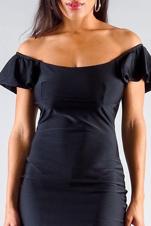 Convertible Off Shoulder Ruffle Sleeve Bodycon Mini Dress Secondary image
