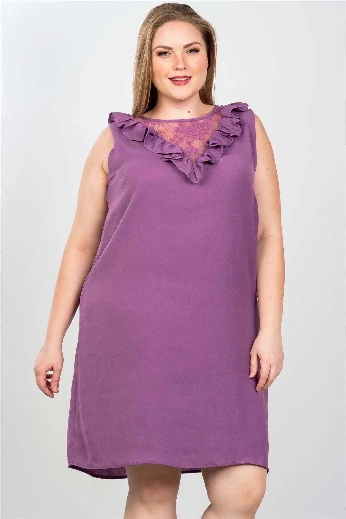 Plus Size Lace Insert Shift Midi Dress | Mixtshop LLC Main image