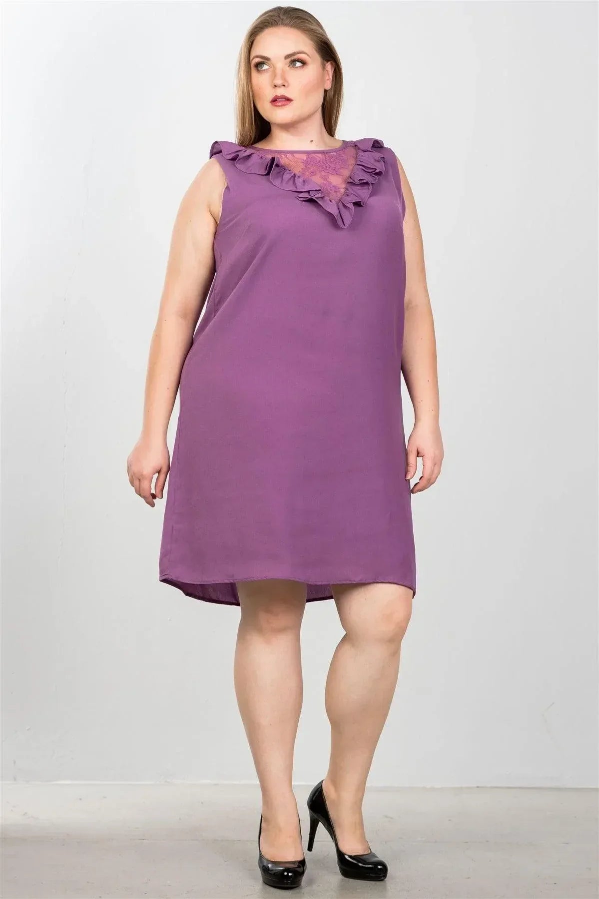 Plus Size Lace Insert Shift Midi Dress | Mixtshop LLC