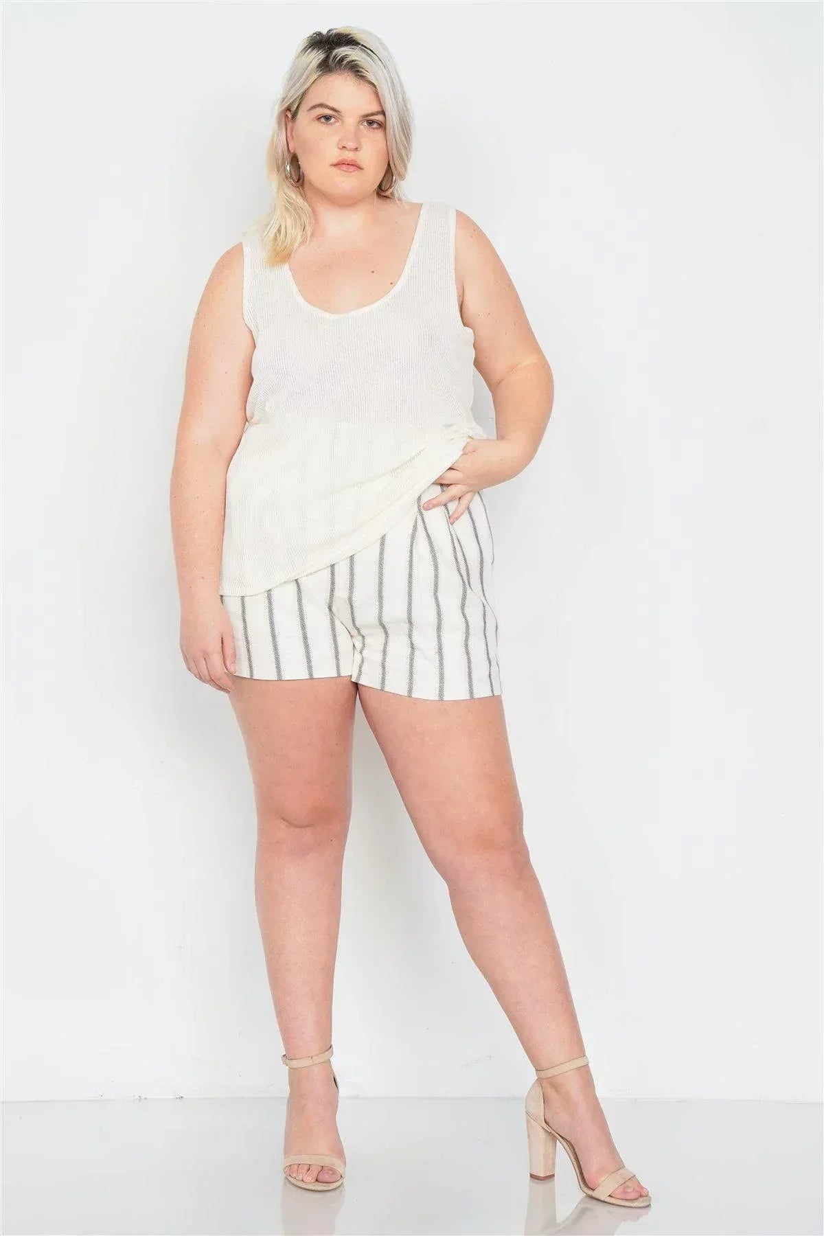 Plus Size Sheer Ivory Ribbed Causal Tank Top Secondary image