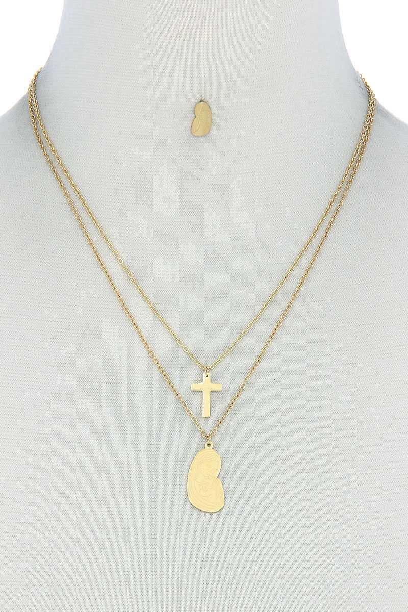 Stylish Double Layer Cross And Mary Necklace And Earring Set | Mixtshop LLC Main image