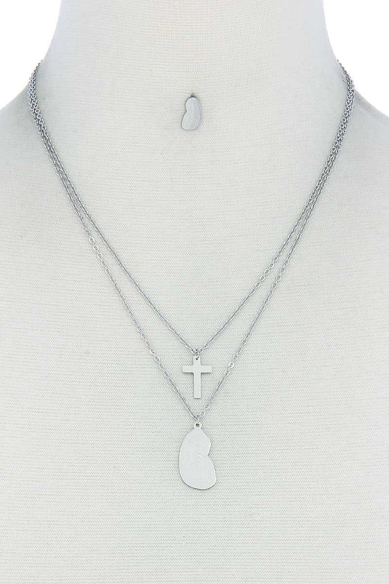 Stylish Double Layer Cross And Mary Necklace And Earring Set Secondary image