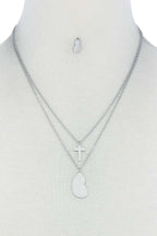 Stylish Double Layer Cross And Mary Necklace And Earring Set | Mixtshop LLC