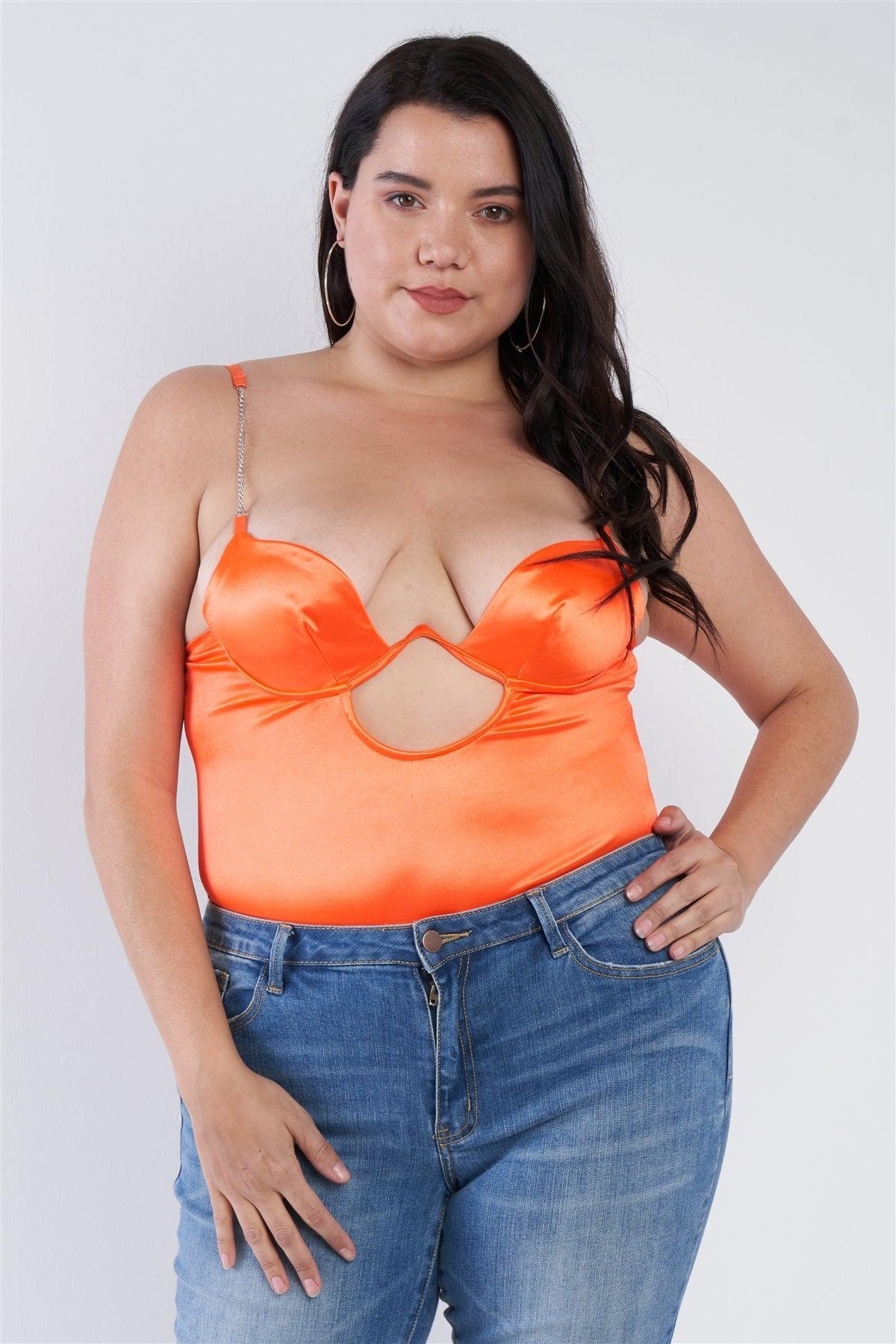 Plus Size Silk Chain Spaghetti Strap High Thong Center Cut Out Bodysuit | Mixtshop LLC Main image