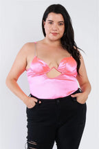 Plus Size Silk Chain Spaghetti Strap High Thong Center Cut Out Bodysuit | Mixtshop LLC
