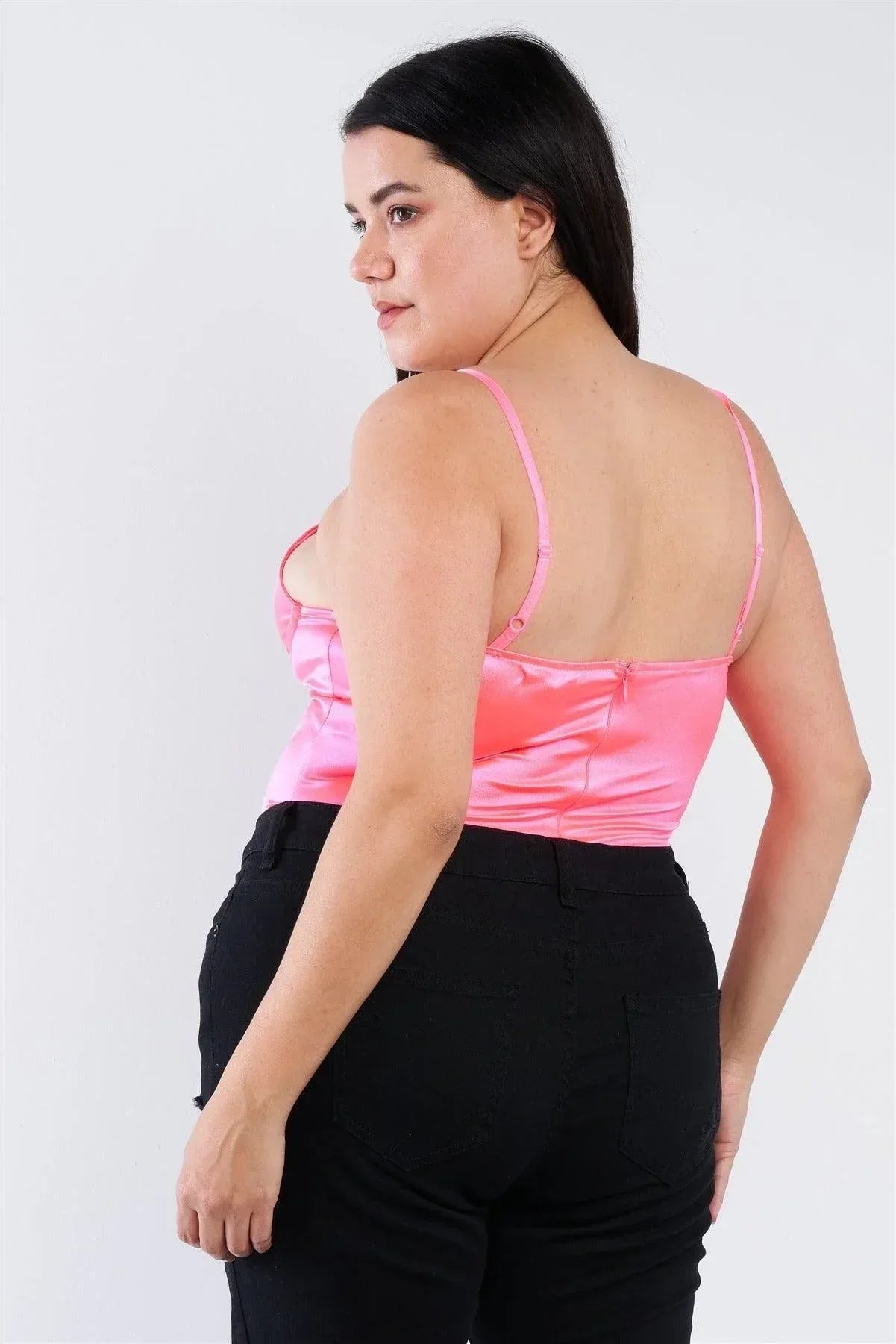 Plus Size Silk Chain Spaghetti Strap High Thong Center Cut Out Bodysuit | Mixtshop LLC