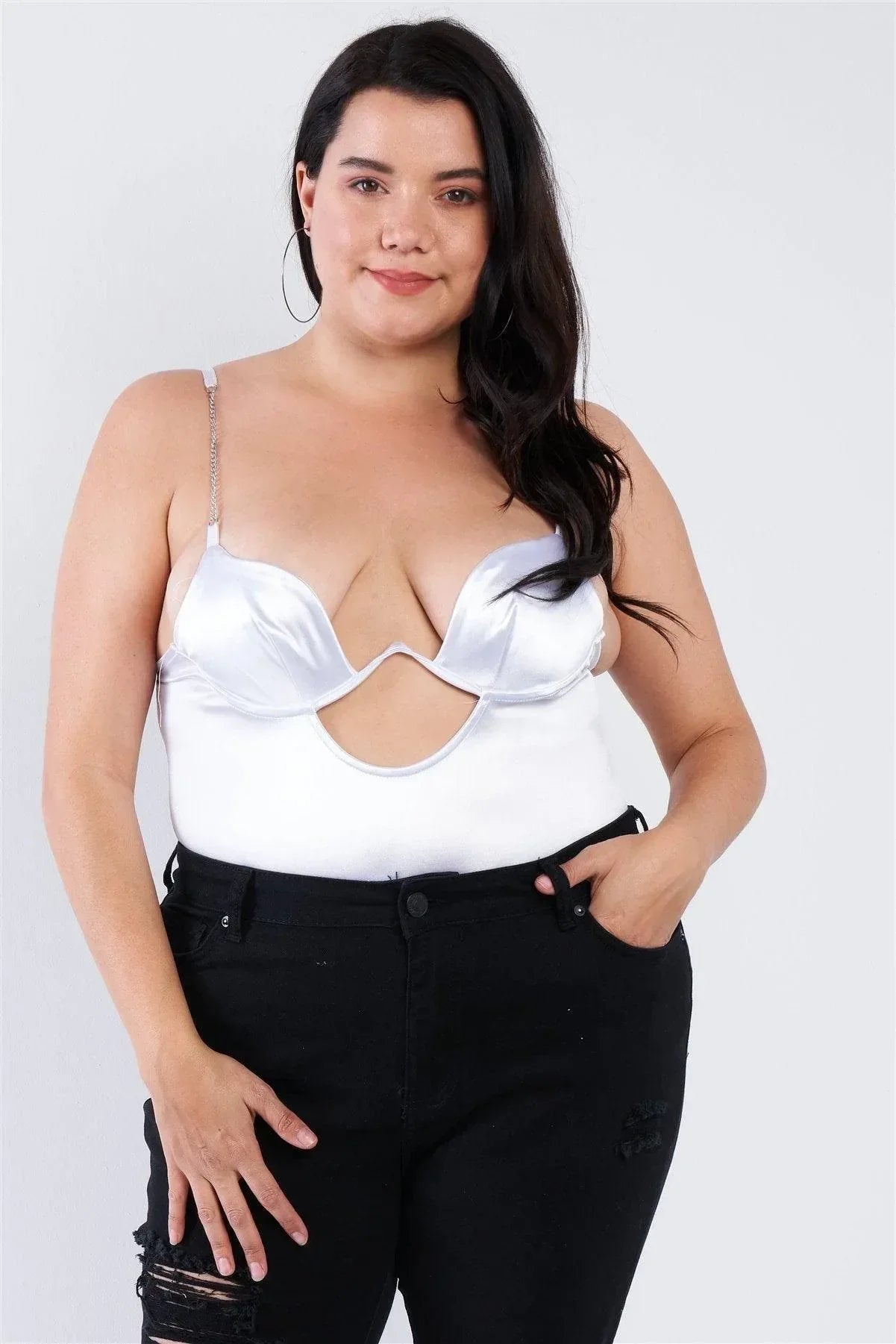 Plus Size Silk Chain Spaghetti Strap High Thong Center Cut Out Bodysuit | Mixtshop LLC Main image