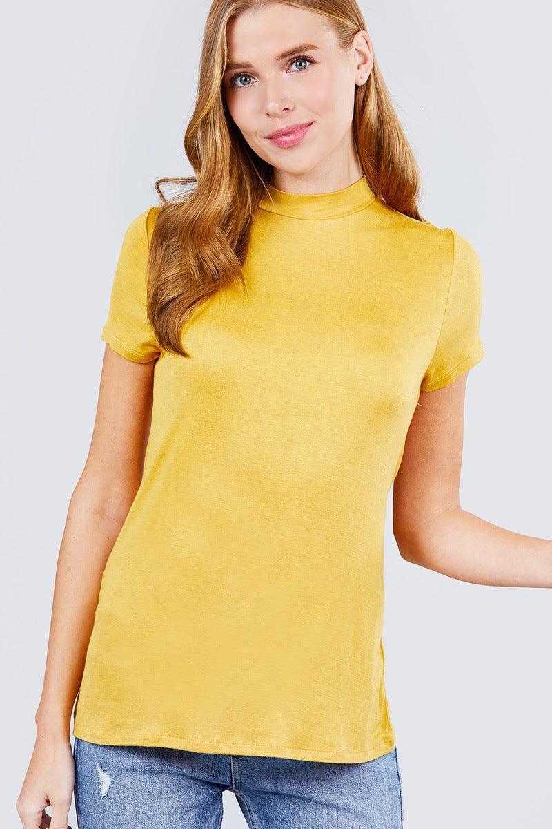 Short Sleeve Mock Neck Rayon Spandex Rib Top | Mixtshop LLC Main image